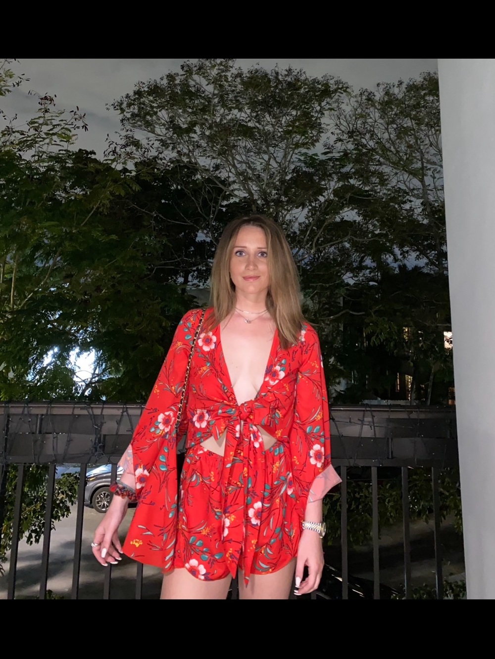 Winston Whire Red Floral Tie-Front Romper
